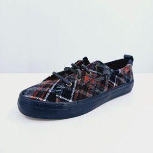 Sperry Crest Vibe Slip On Sneakers 6 Blue Red Plaid Wool Blend Lace Up Casual